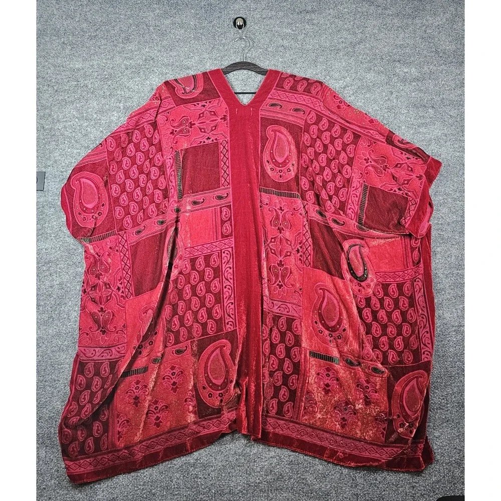 Free People Dark Paradise Kimono One Size Red Velvet Embroidered Whimsigoth Wrap